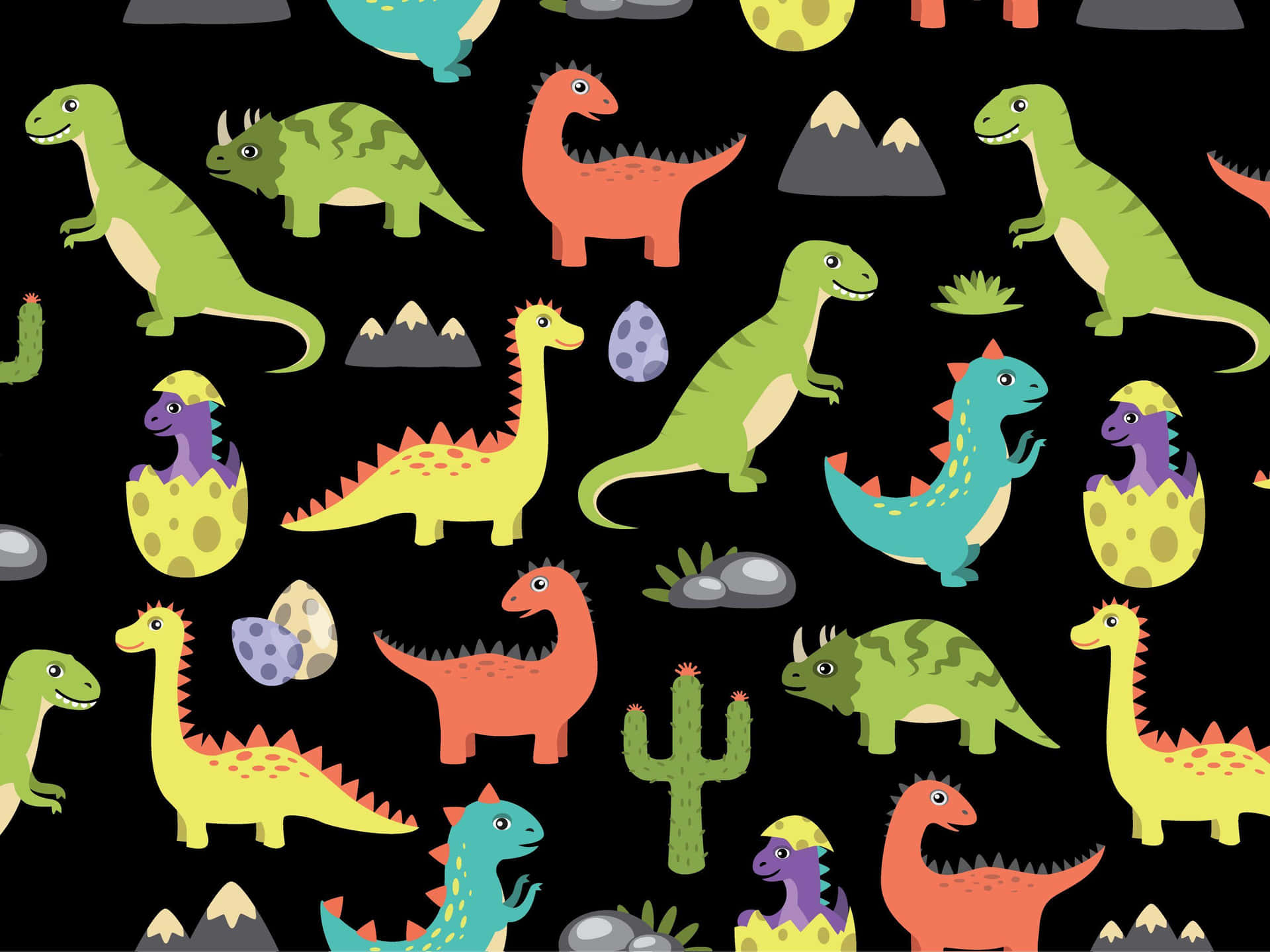 Colorful Cartoon Dinosaurs Pattern Wallpaper