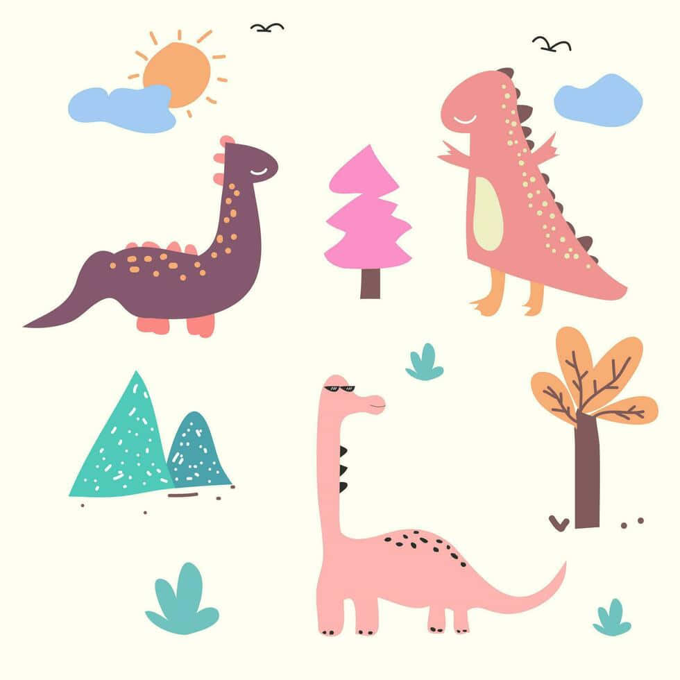 Colorful Cartoon Dinosaursin Nature Wallpaper