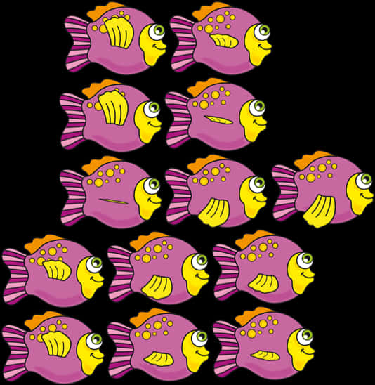 Colorful Cartoon Fish Pattern PNG