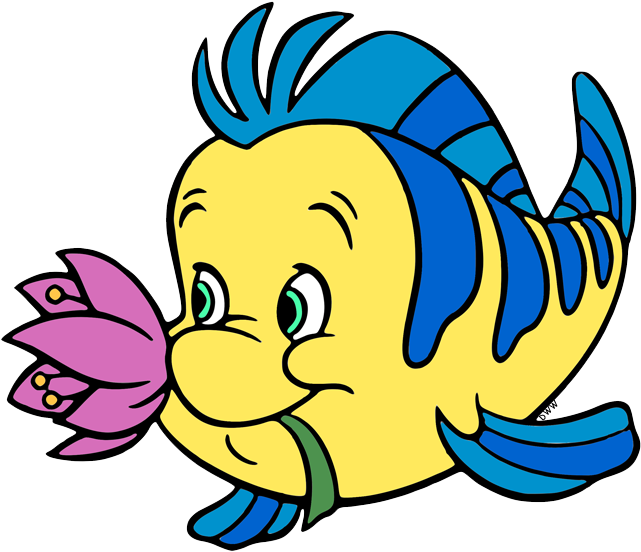 Colorful Cartoon Fish Smelling Flower PNG