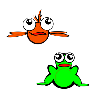 Colorful Cartoon Fishand Frog PNG