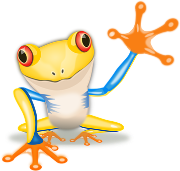 Colorful Cartoon Frog Waving PNG