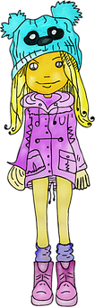 Colorful Cartoon Girlin Winter Clothes PNG