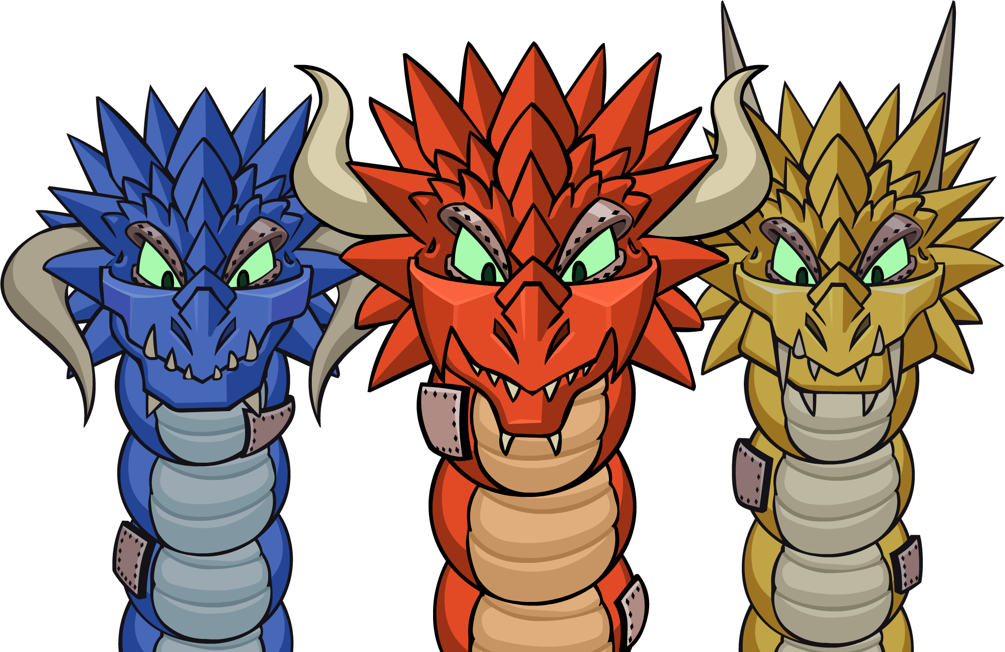 Colorful Cartoon Hydra Heads PNG
