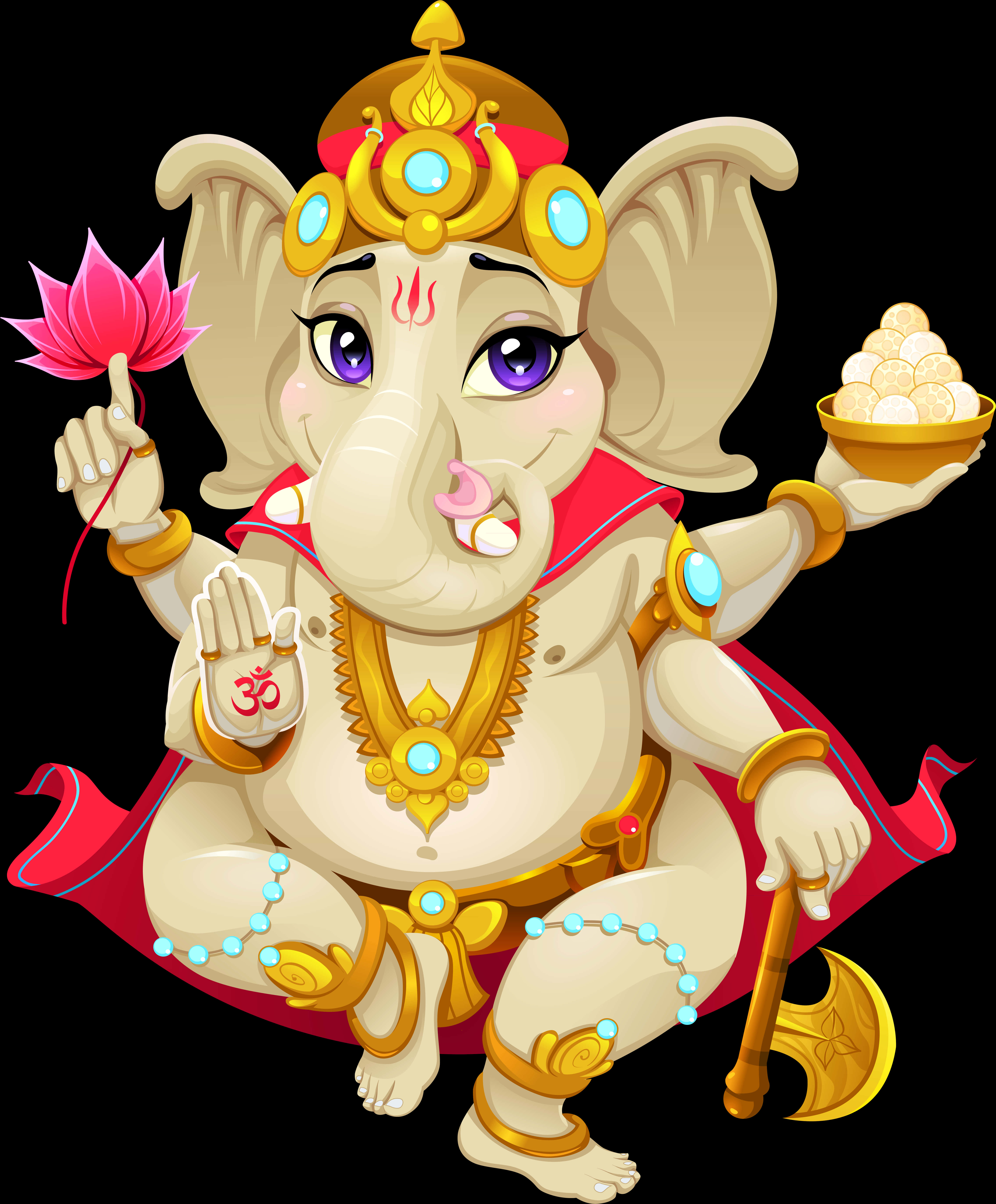 Colorful Cartoon Lord Ganesha PNG