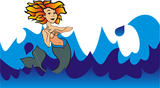 Colorful Cartoon Mermaid Waves PNG