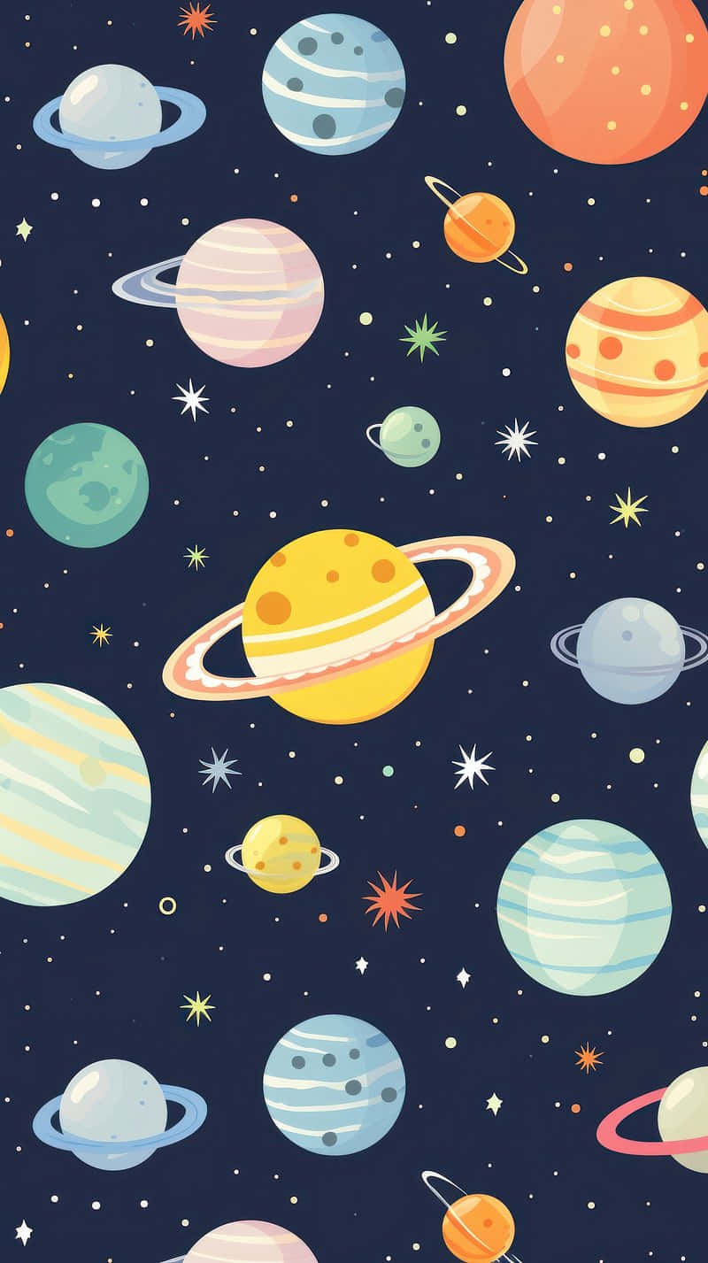 Colorful Cartoon Planets Pattern Wallpaper