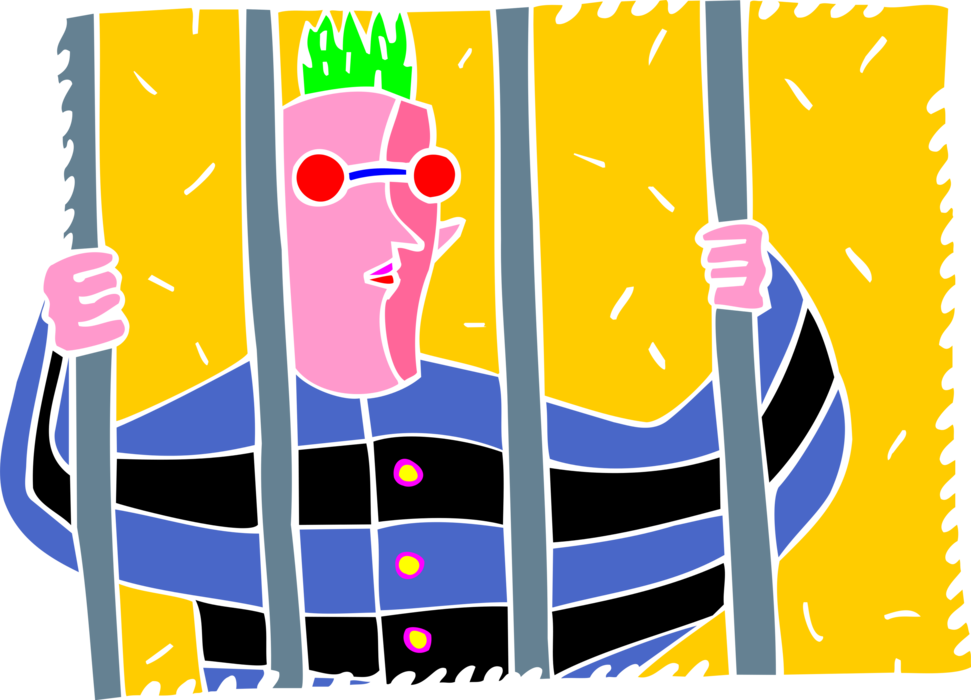 Colorful Cartoon Prisoner Behind Bars PNG