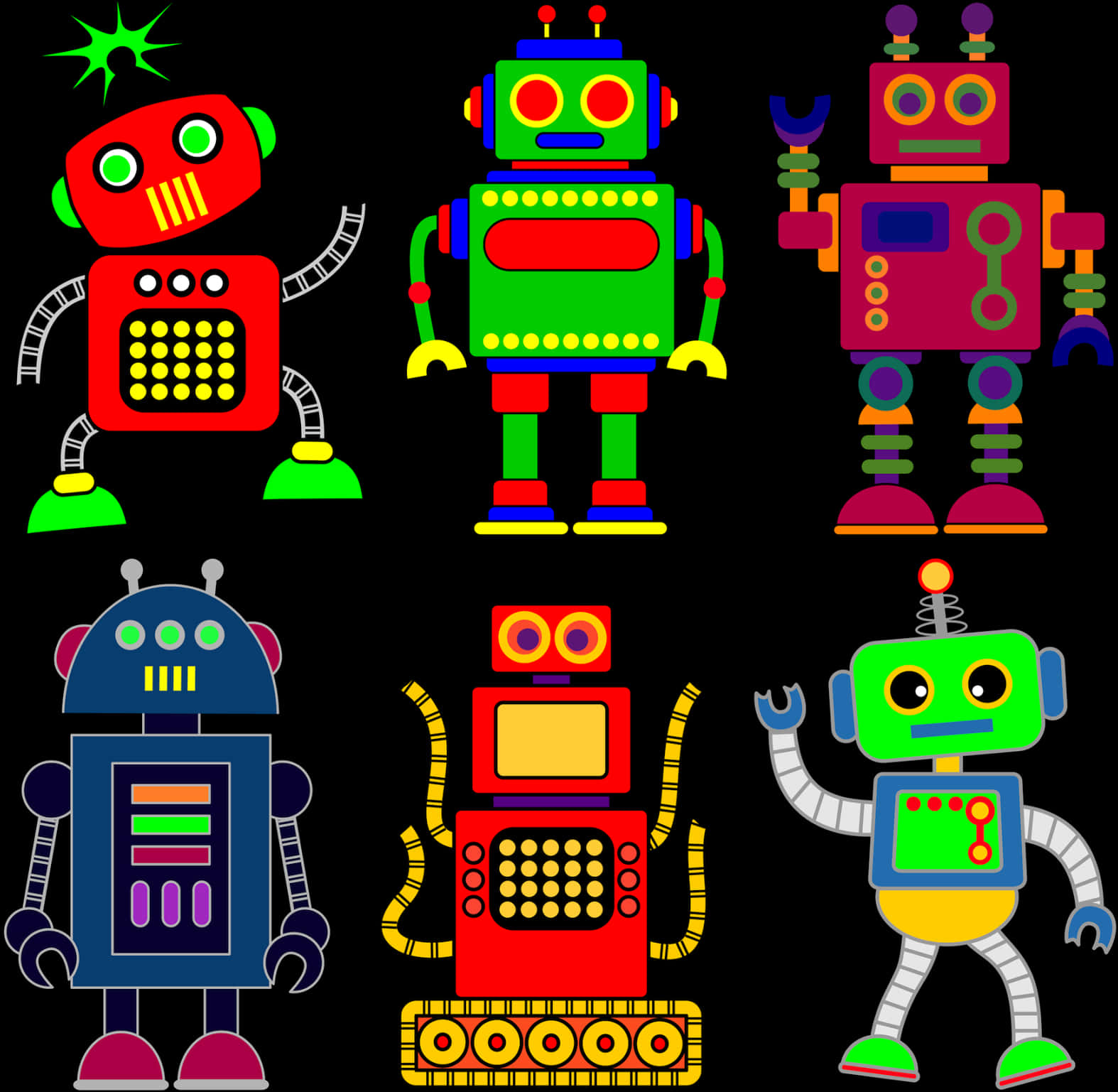 Colorful Cartoon Robots Collection PNG