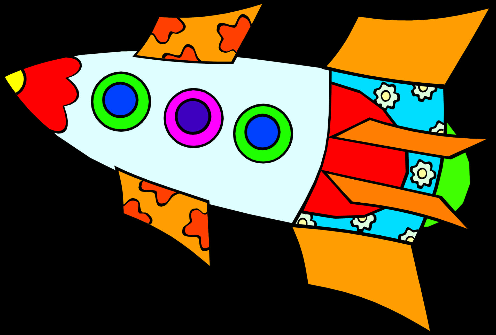 Colorful Cartoon Rocket Illustration PNG