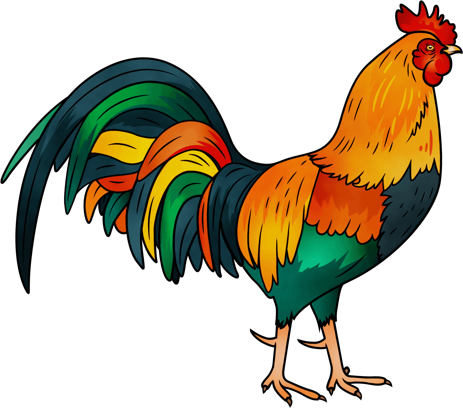 Colorful Cartoon Rooster Illustration PNG