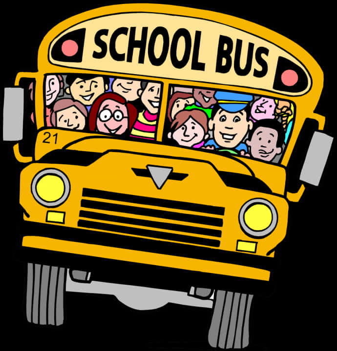 Colorful Cartoon School Bus With Children PNG