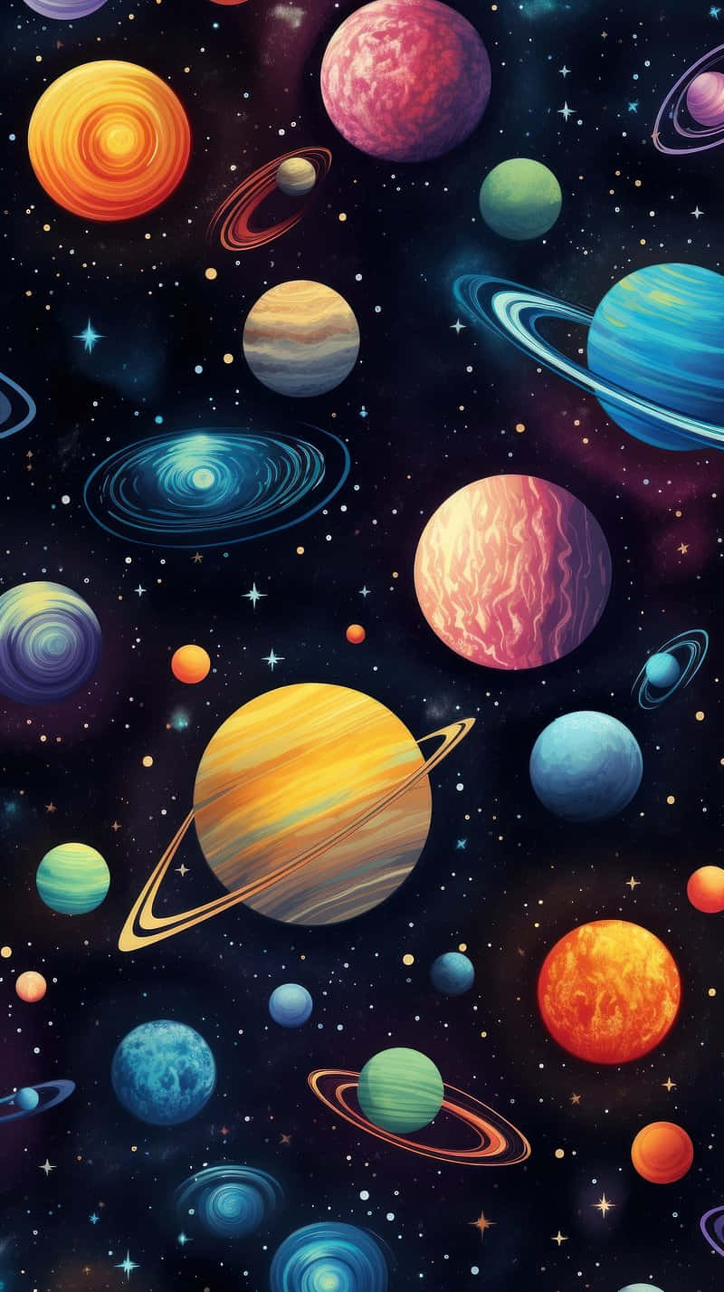 Colorful Cartoon Space Planets Illustration Wallpaper