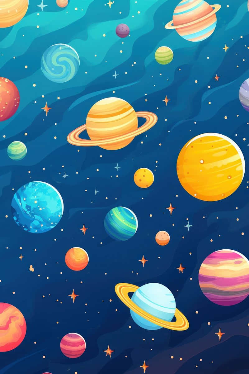 Colorful Cartoon Space Scene Wallpaper