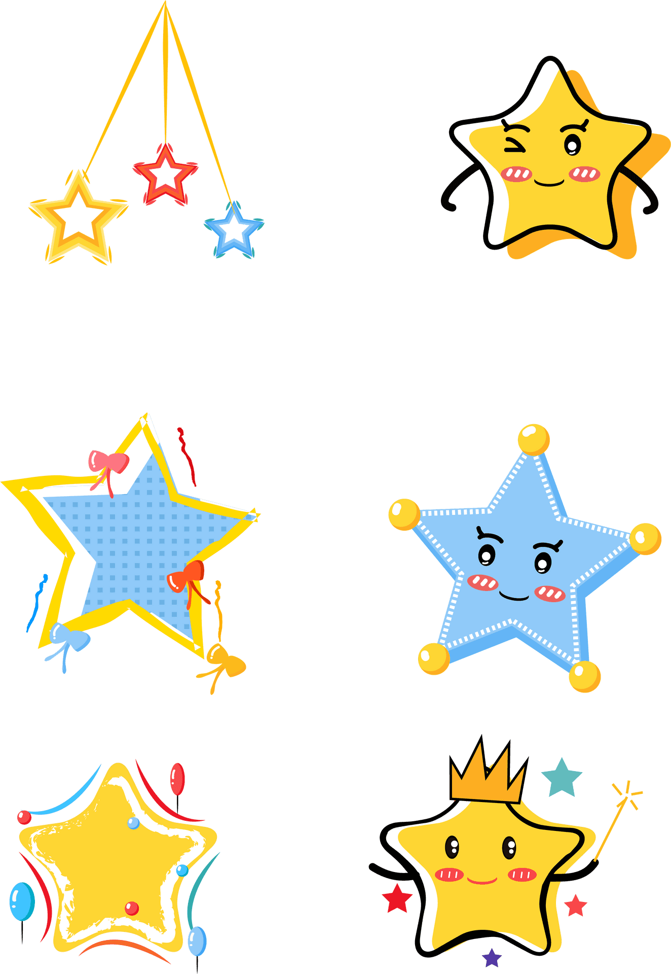 Colorful Cartoon Star Characters PNG