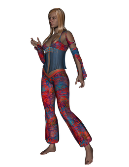 Colorful Casual Attire3 D Model Woman PNG