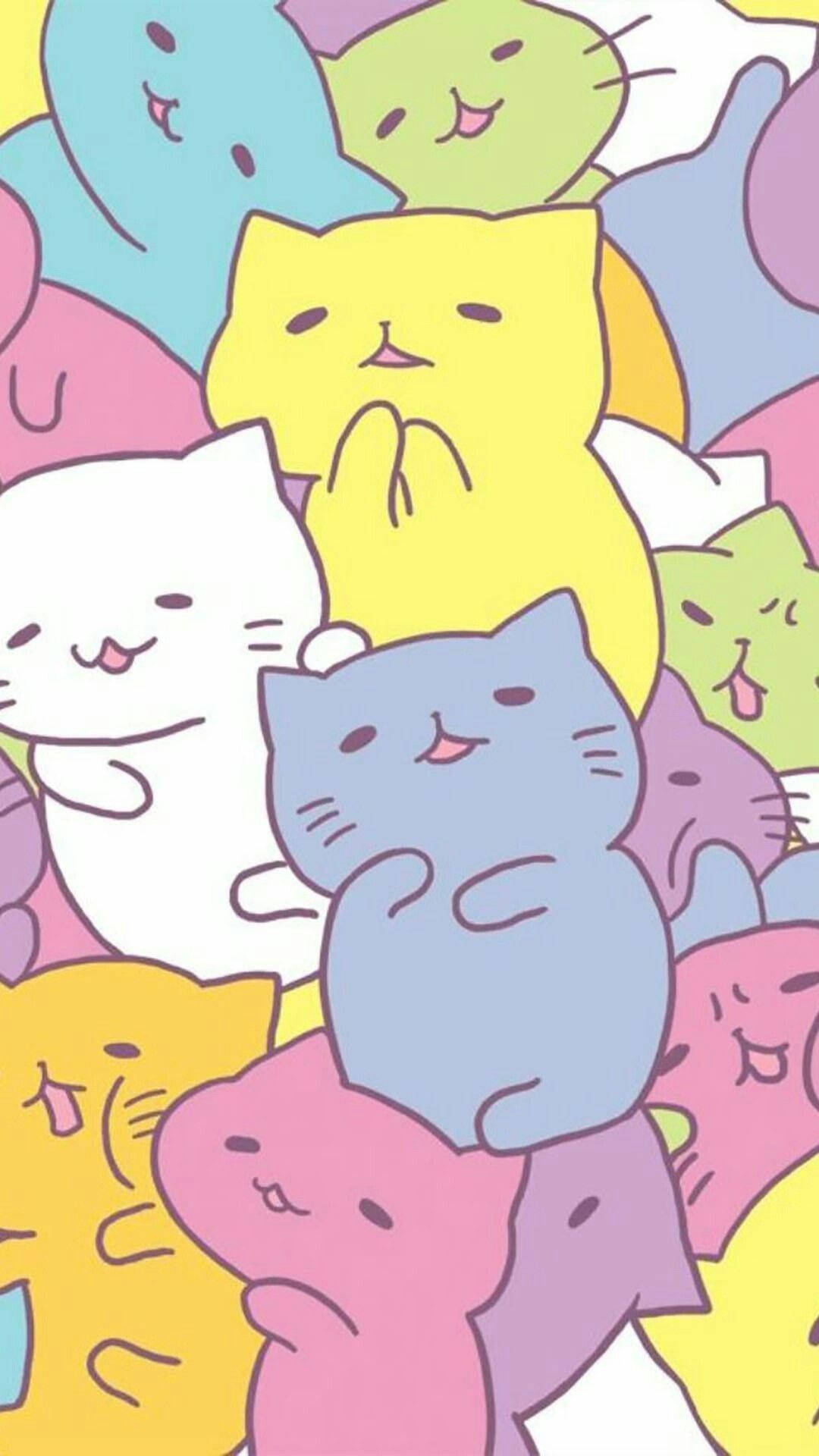 Colorful Cat Drawings Kawaii Ipad Background