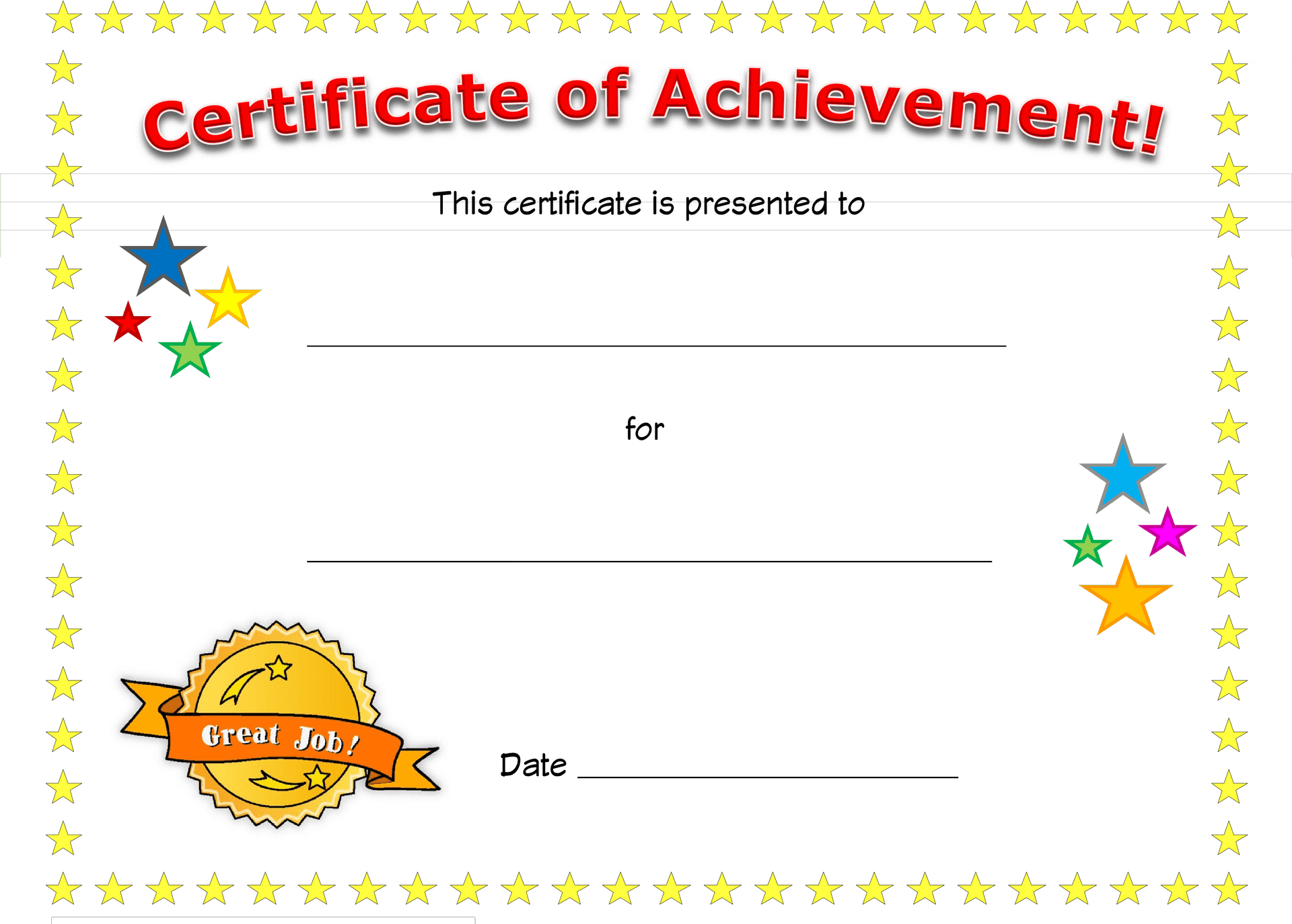 Colorful Certificateof Achievement Template PNG