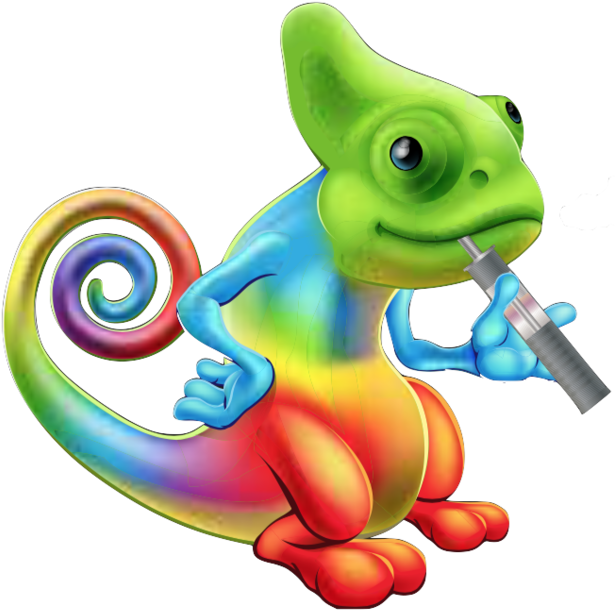 Colorful Chameleon Cartoon Holding Syringe PNG