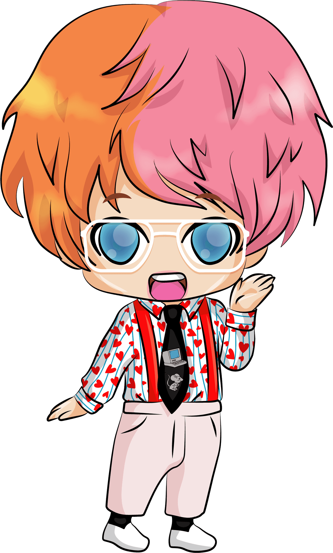 Colorful Chibi Characterwith Glasses PNG