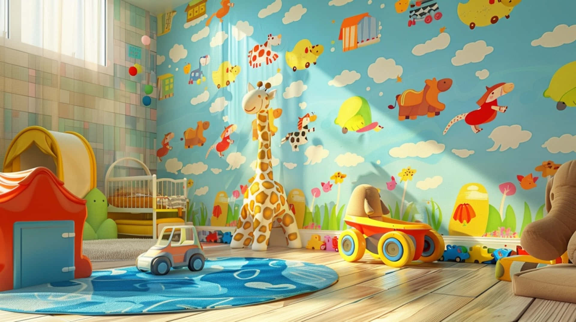 Colorful Childrens Nursery Room Wallpaper