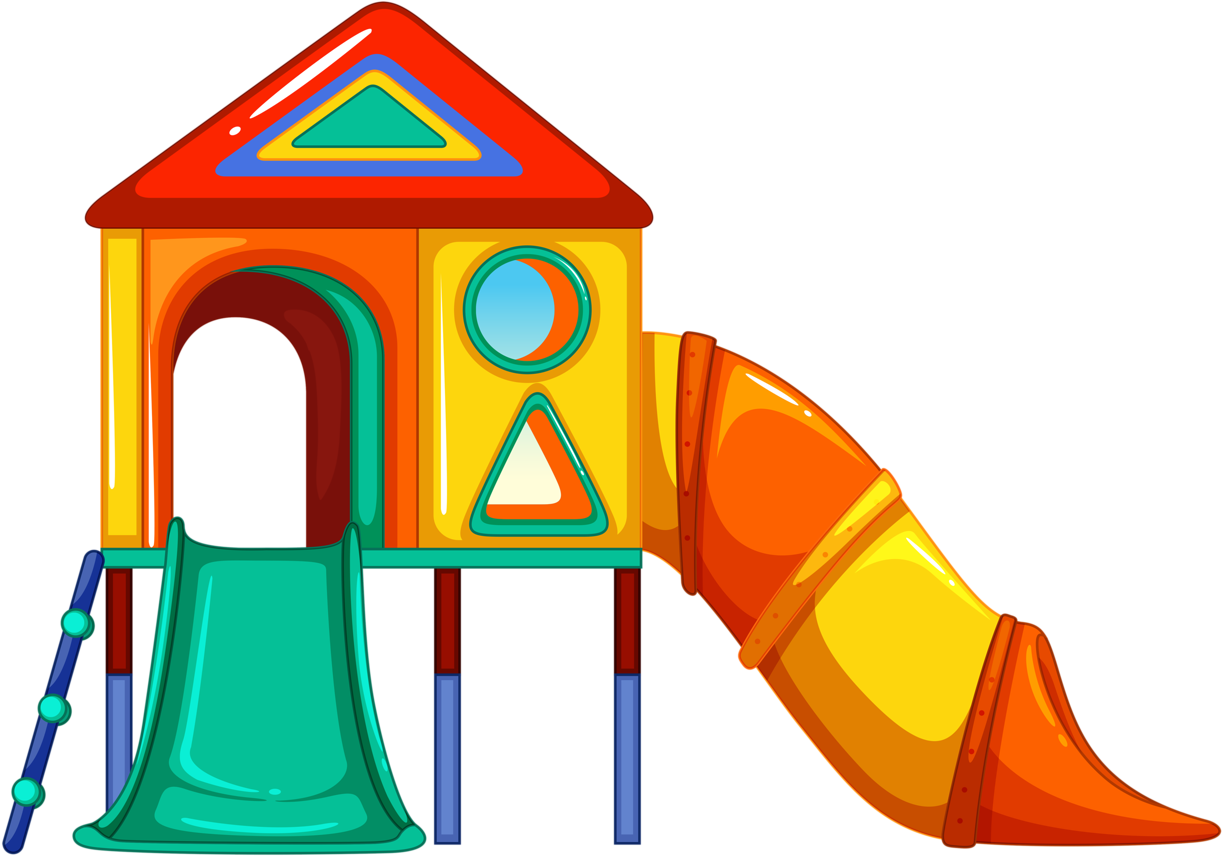 Colorful Childrens Playhouse With Slide PNG