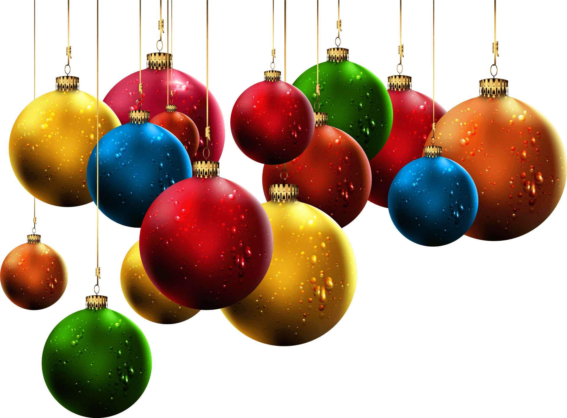 Colorful Christmas Baubleswith Dew Drops PNG