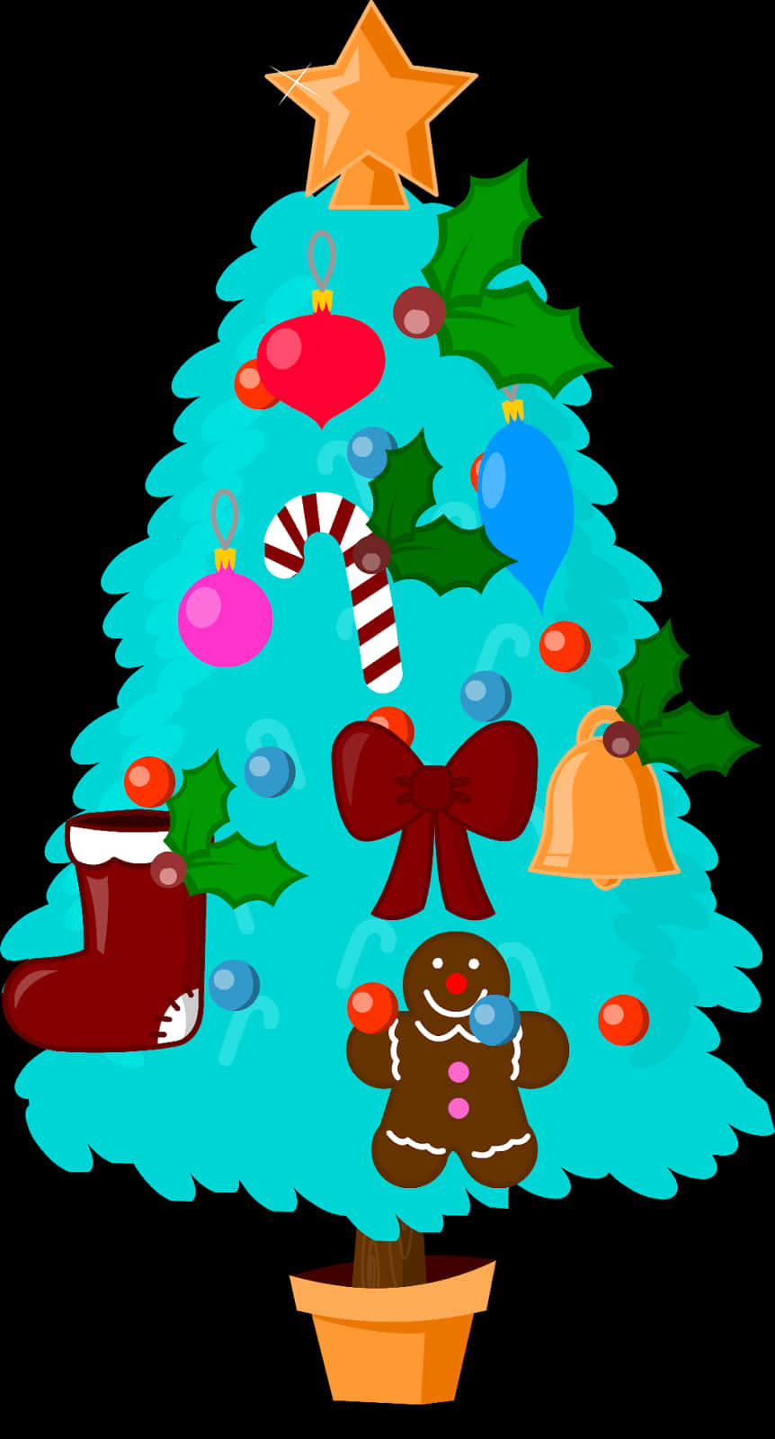 Colorful Christmas Tree Cartoon Illustration PNG