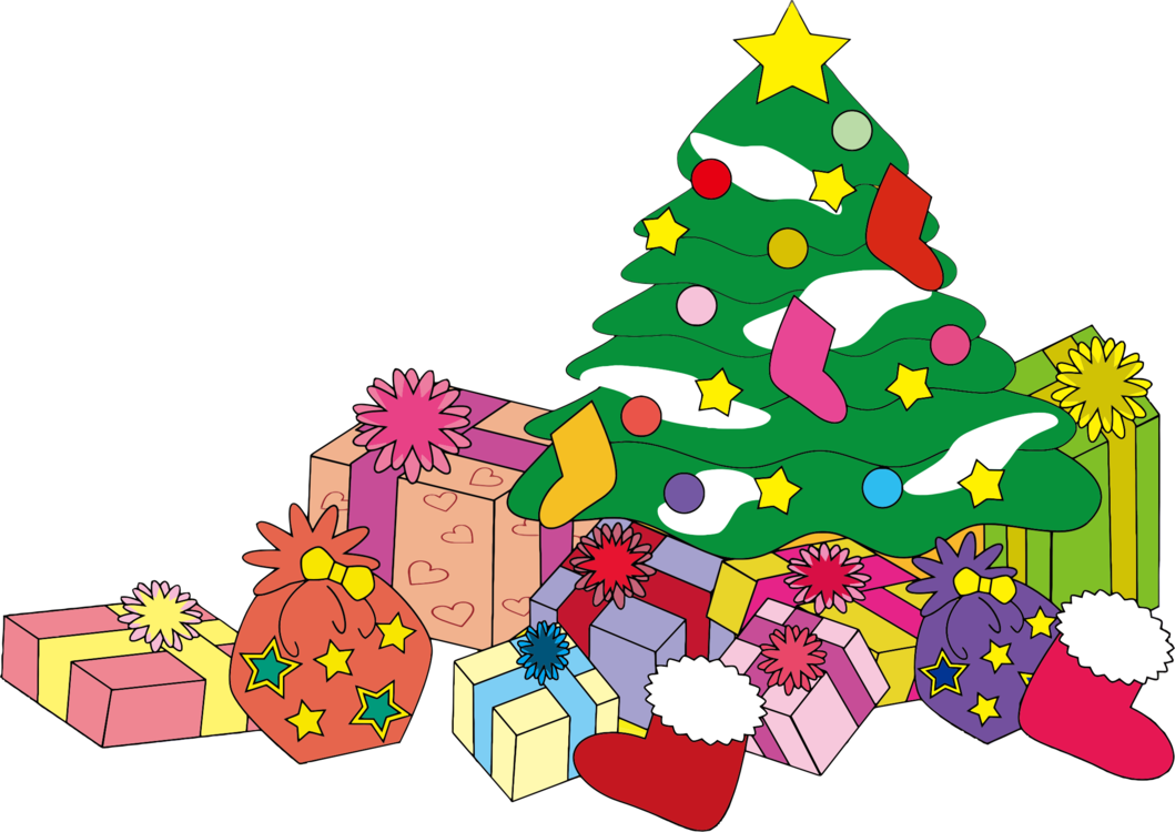 Colorful Christmas Treeand Gifts PNG