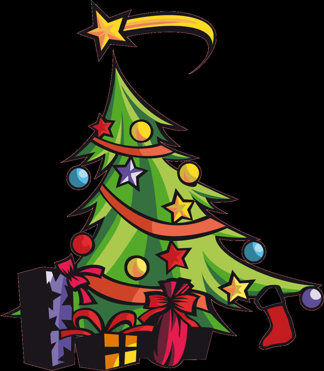 Colorful Christmas Treewith Gifts PNG