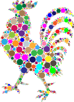 Colorful Circle Mosaic Rooster Art PNG
