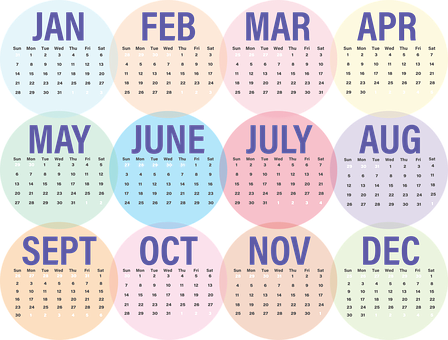 Colorful Circular Yearly Calendar PNG