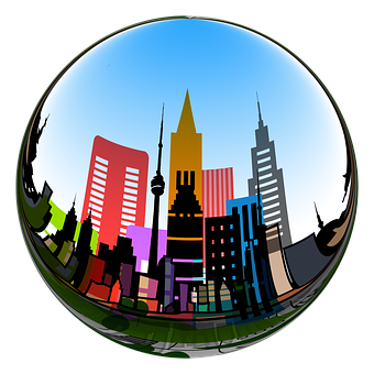 Colorful Cityscape Fisheye View PNG