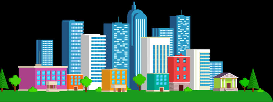 Colorful Cityscape Vector Illustration PNG