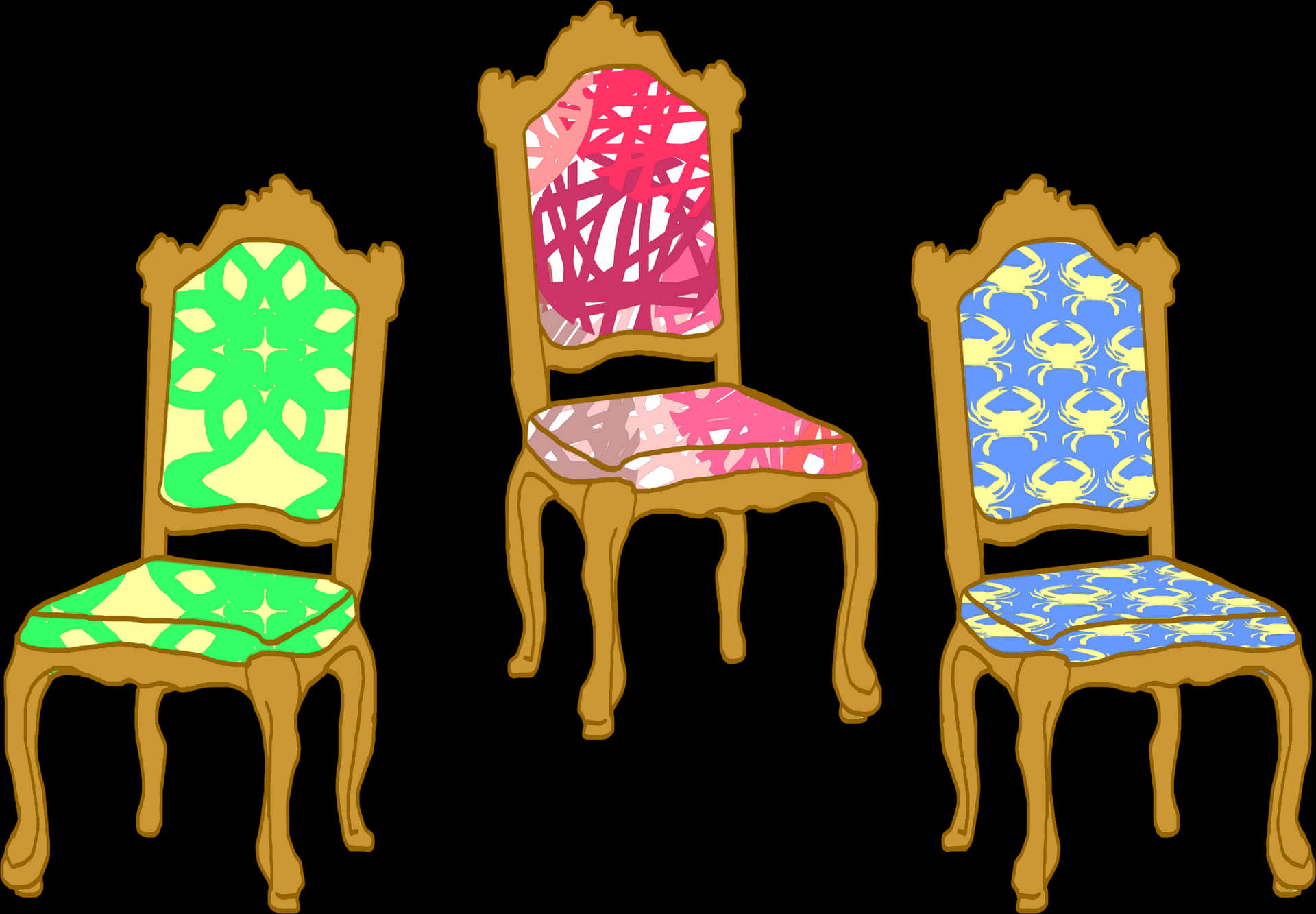 Colorful Classic Chairs Illustration PNG