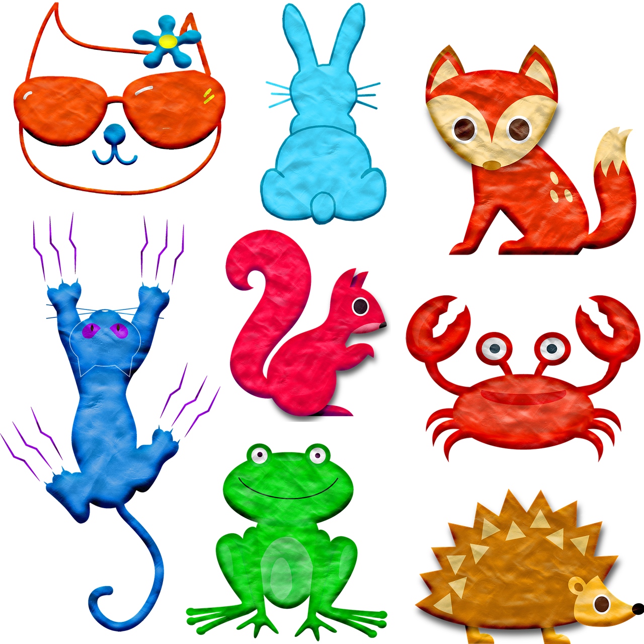 Colorful Clay Animal Collage PNG