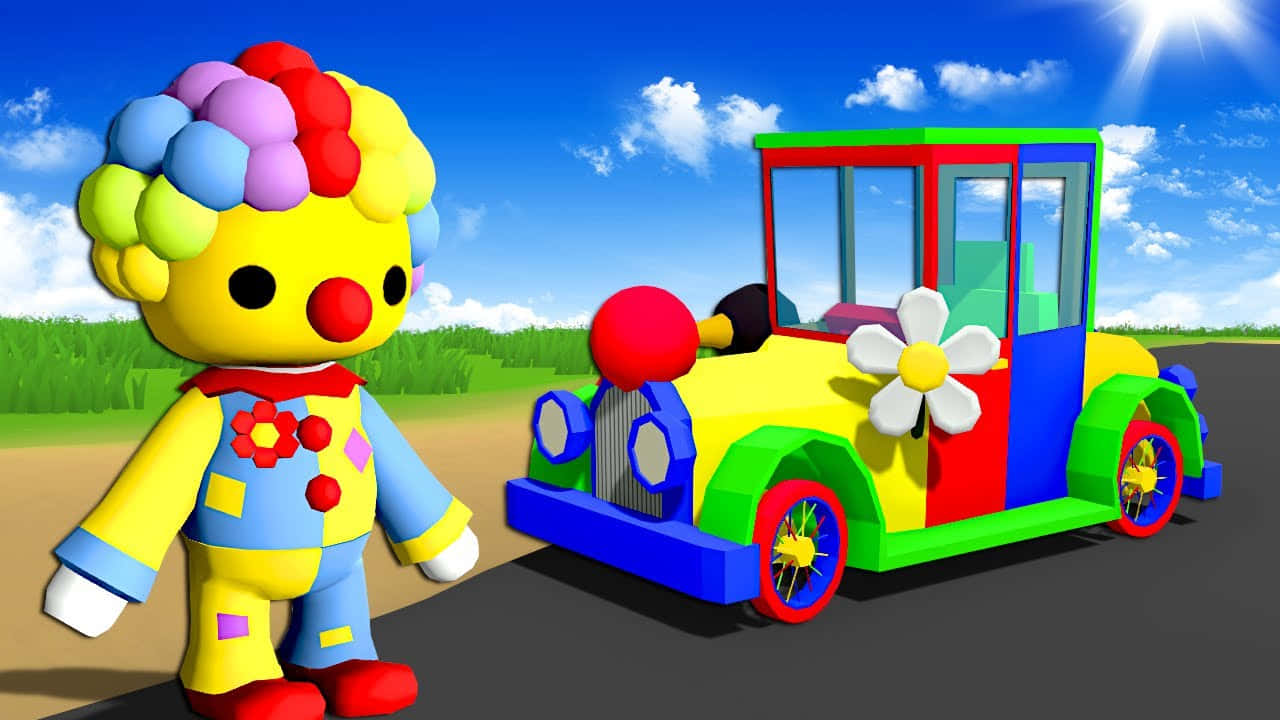 Download Colorful_ Clown_and_ Car_ Cartoon Wallpaper | Wallpapers.com