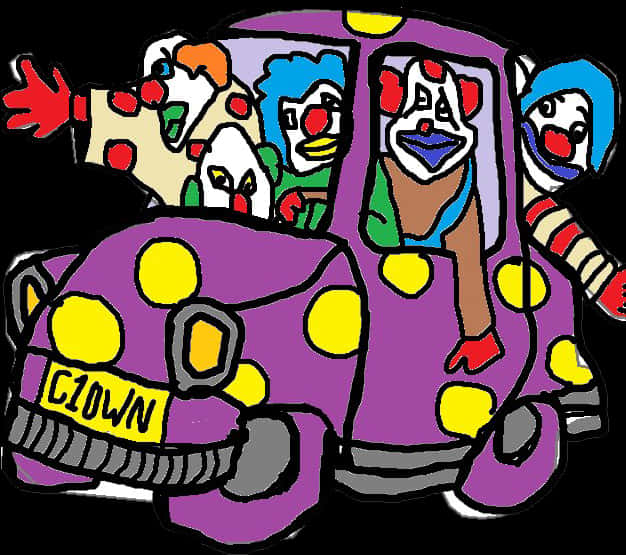 Colorful Clown Car Cartoon PNG