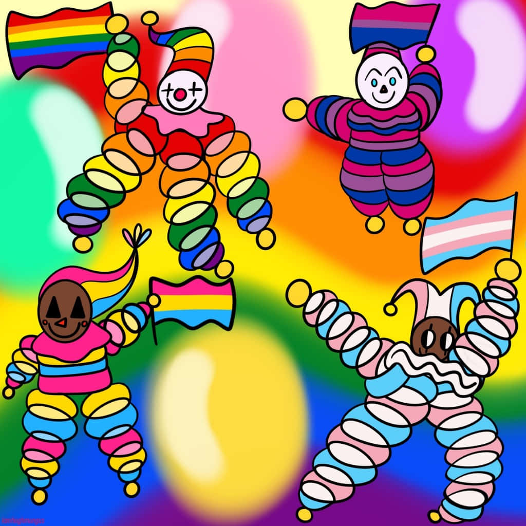 Colorful_ Clown_ Characters_ Celebration Wallpaper