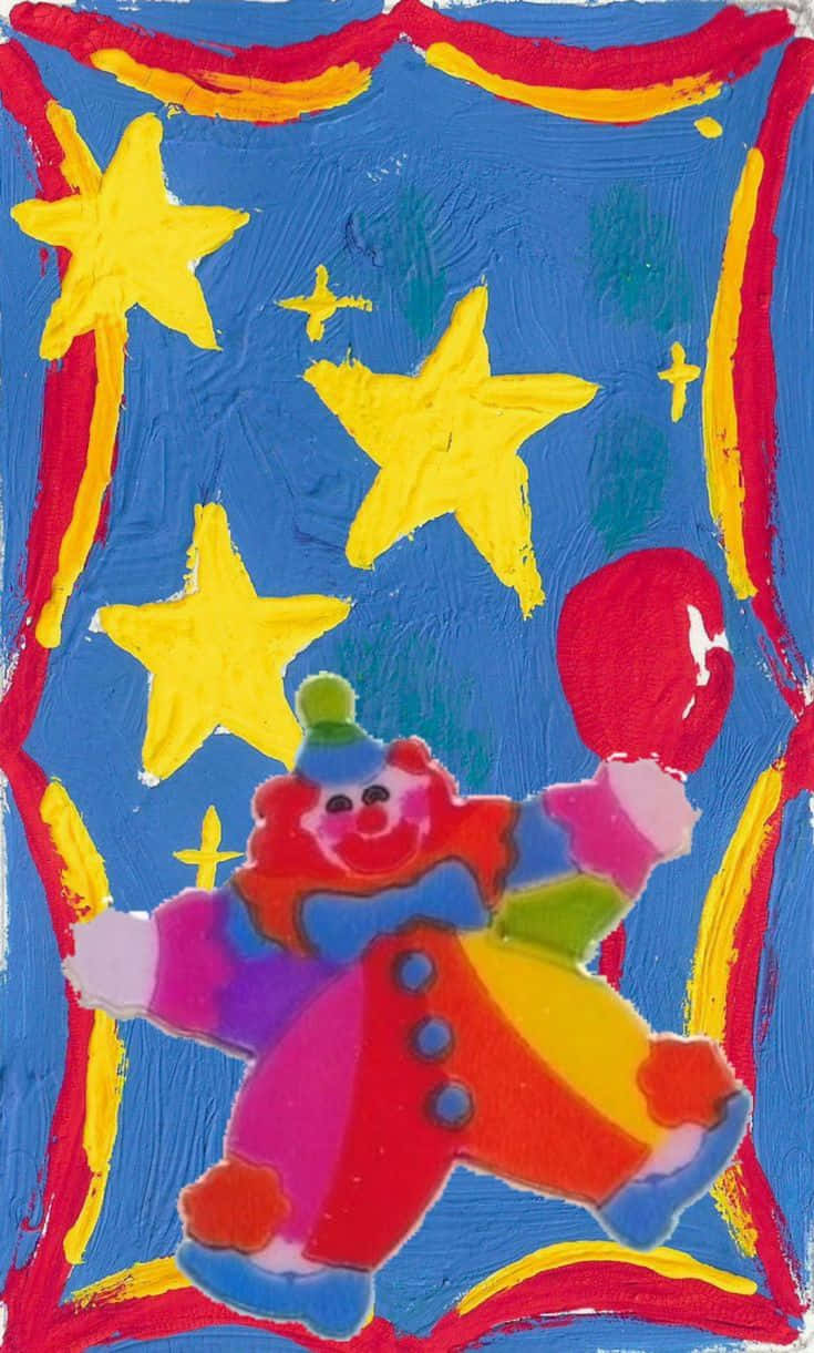Colorful Clown Paintingwith Balloonand Stars Wallpaper