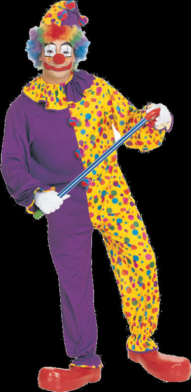 Colorful Clown Posing With Cane PNG