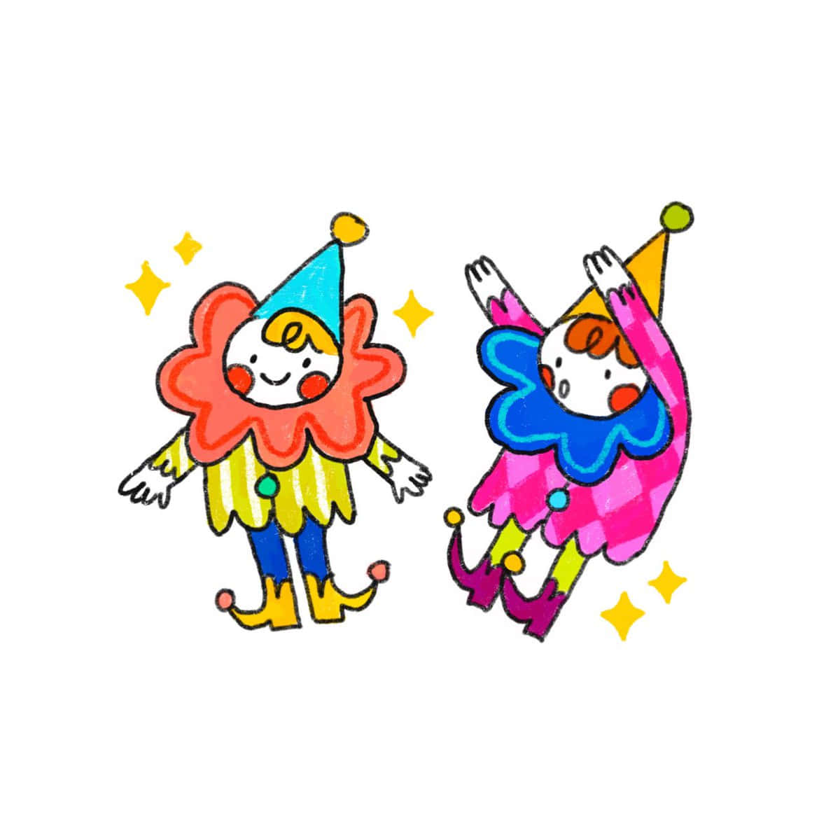 Colorful Clowncore Cartoon Duo Wallpaper
