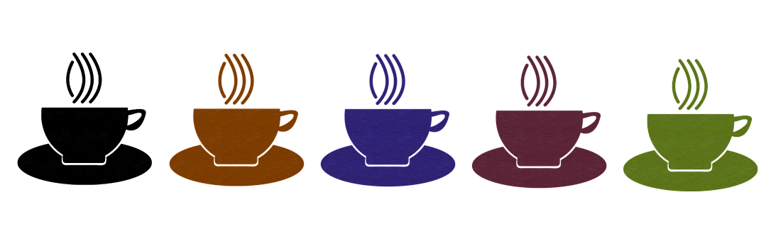 Colorful Coffee Cups Row PNG
