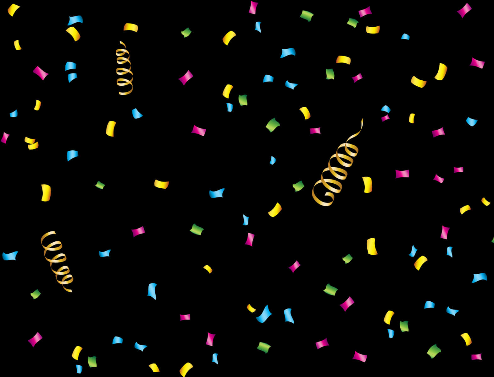 Colorful Confettiand Streamerson Black Background PNG