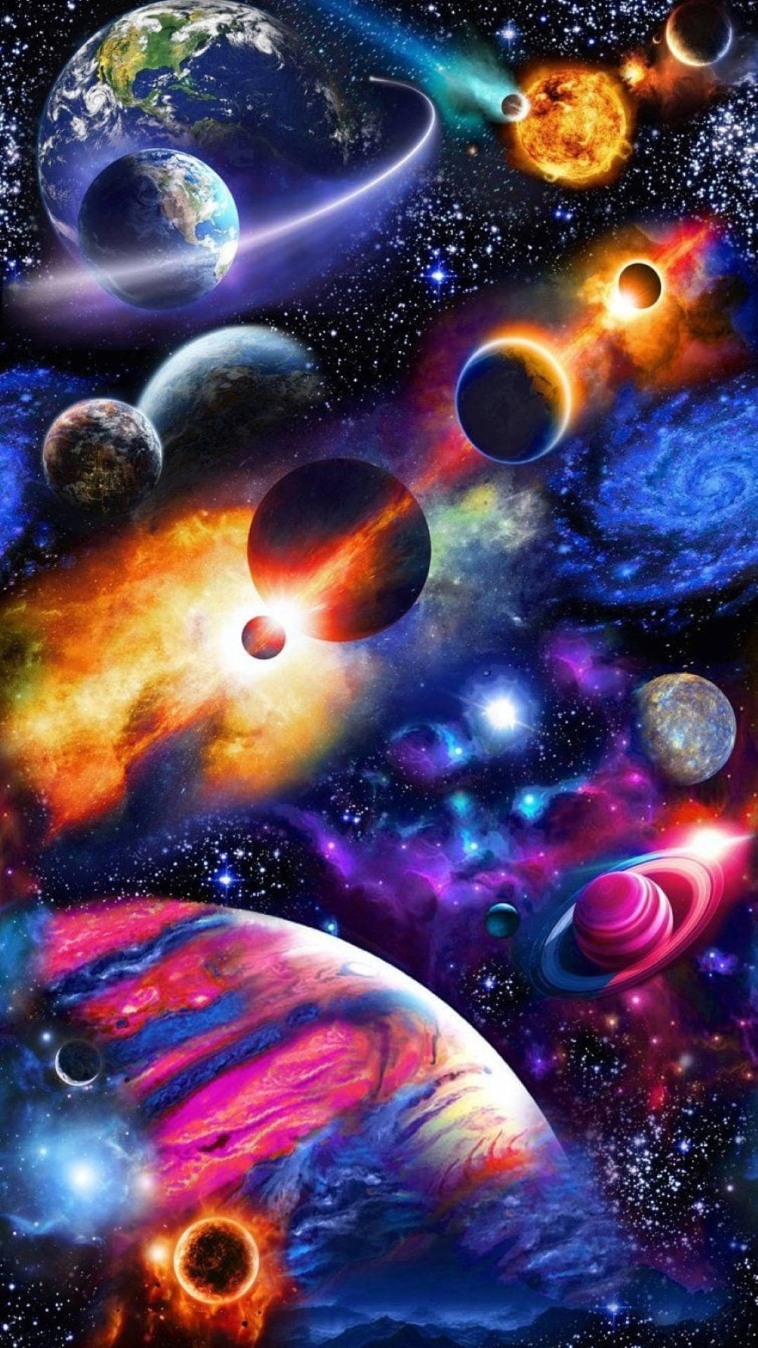 Colorful Cosmos With Planets