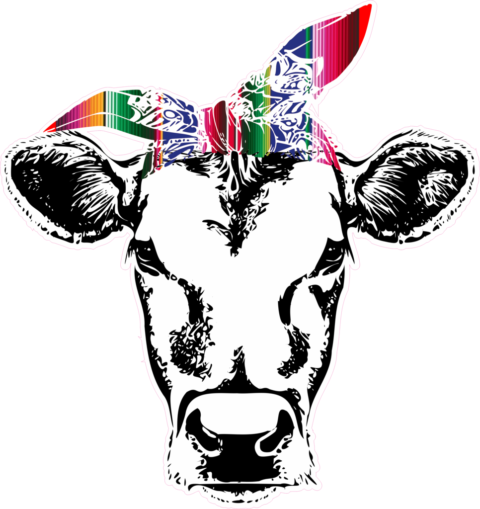 Colorful Cow Head Bandana Graphic PNG