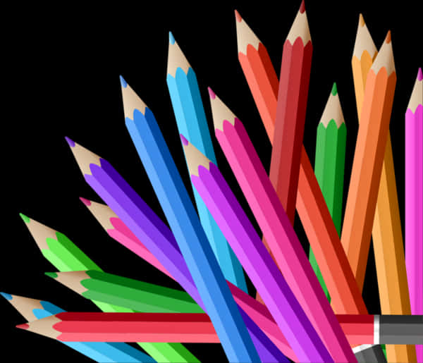 Colorful Crayons Fan Out Black Background PNG