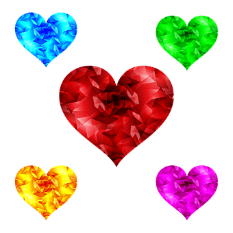 Colorful Crystal Hearts Array PNG