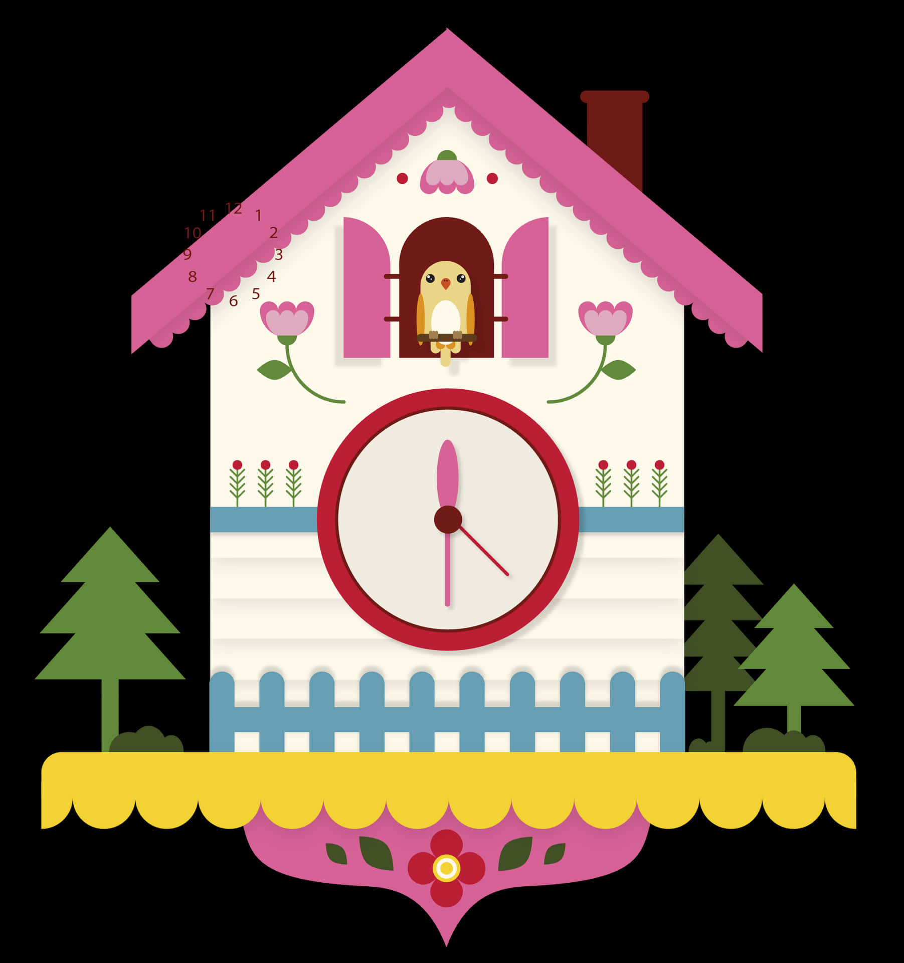 Colorful Cuckoo Clock Illustration PNG