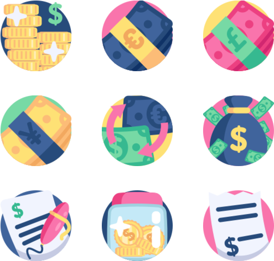 Colorful Currency Icons Set PNG